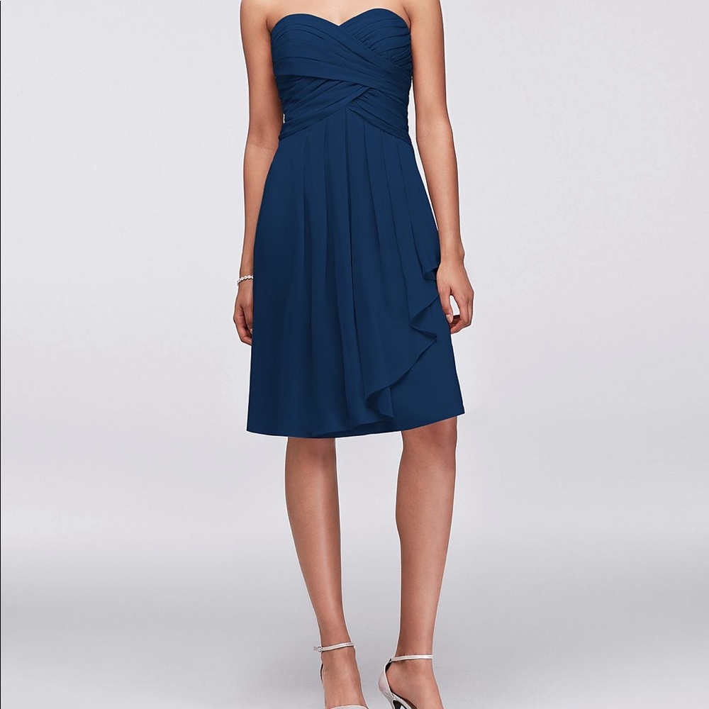 David's Bridal Crinkle Chiffon dress with Cascade